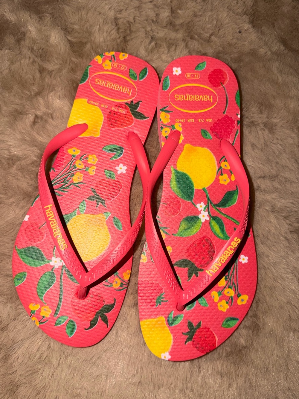 Havaianas Women's Bright Pink Tropical Fruit Flip Flops
